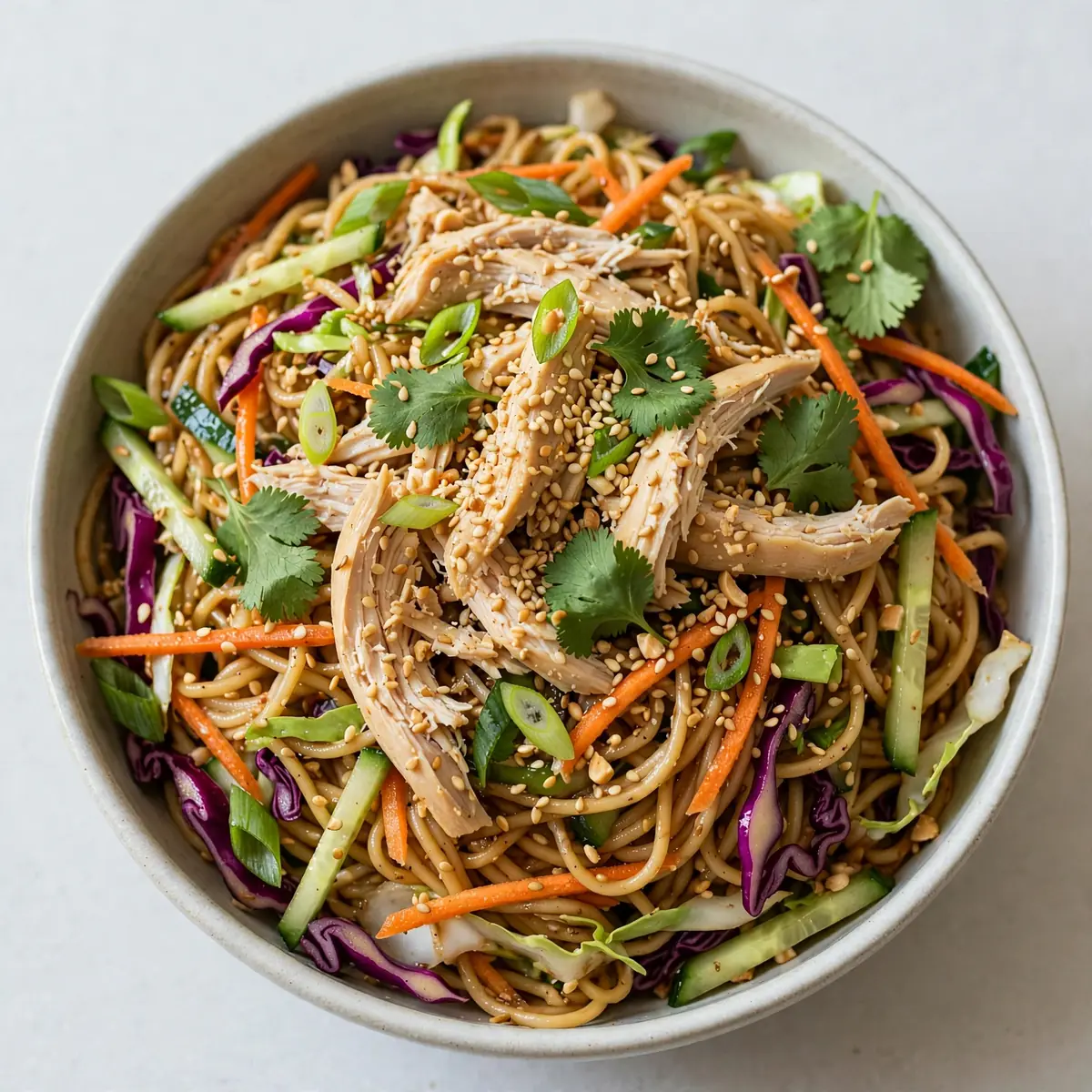 15-Minuten-Sesam-Nudelsalat mit Hähnchen Günstiges Meal Prep