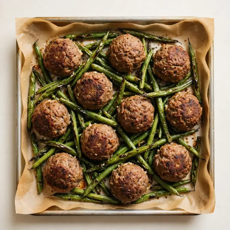 Blech-Meatballs mit gerösteten grünen Bohnen Budget Meal Prep