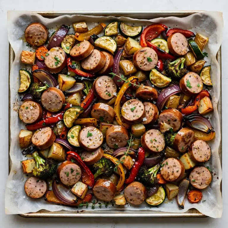 Blechgebackene Geräucherte Truthahnwurst mit Gemüse – Budget Meal Prep