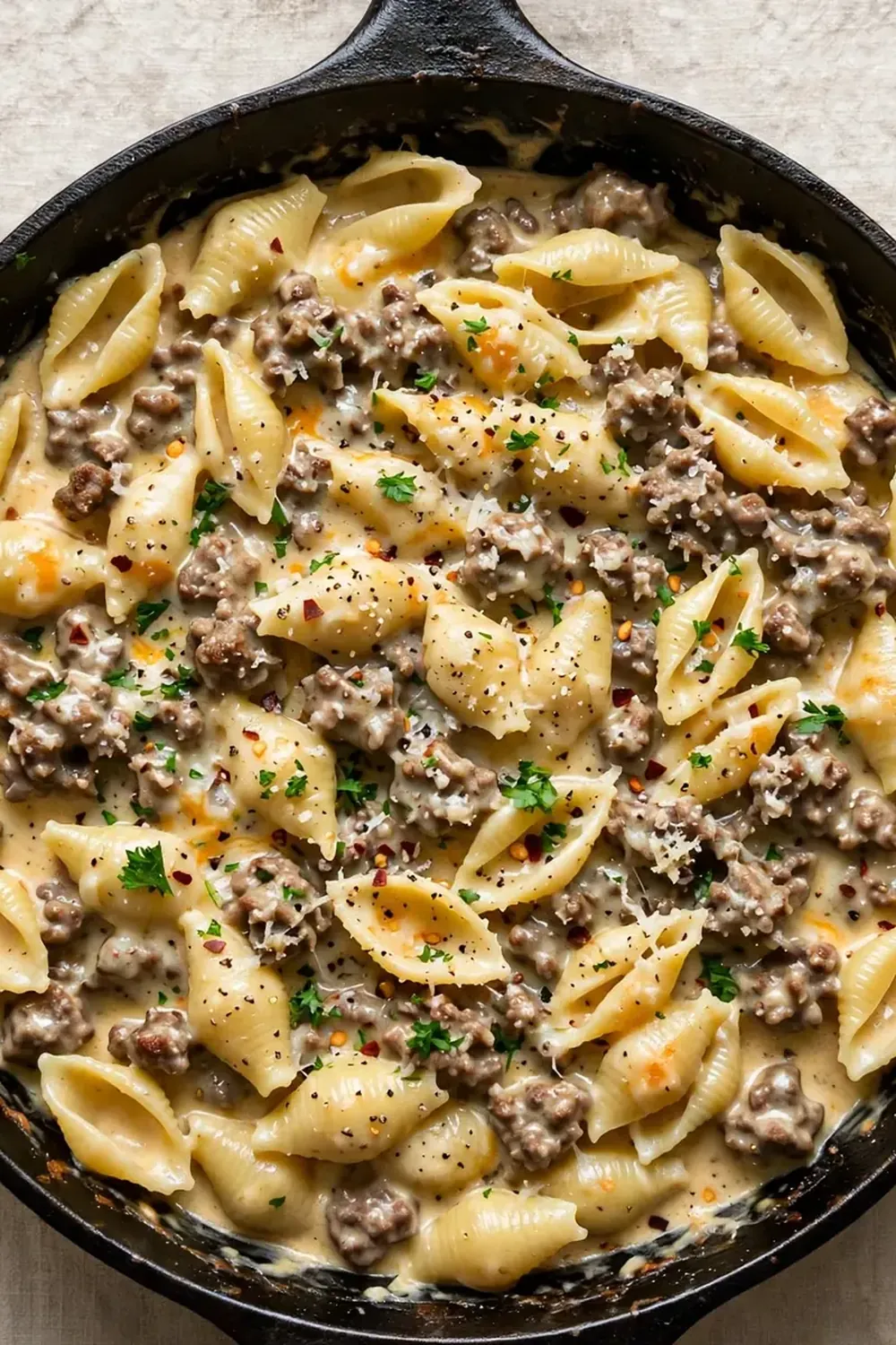 Creamy Beef and Shells Skillet