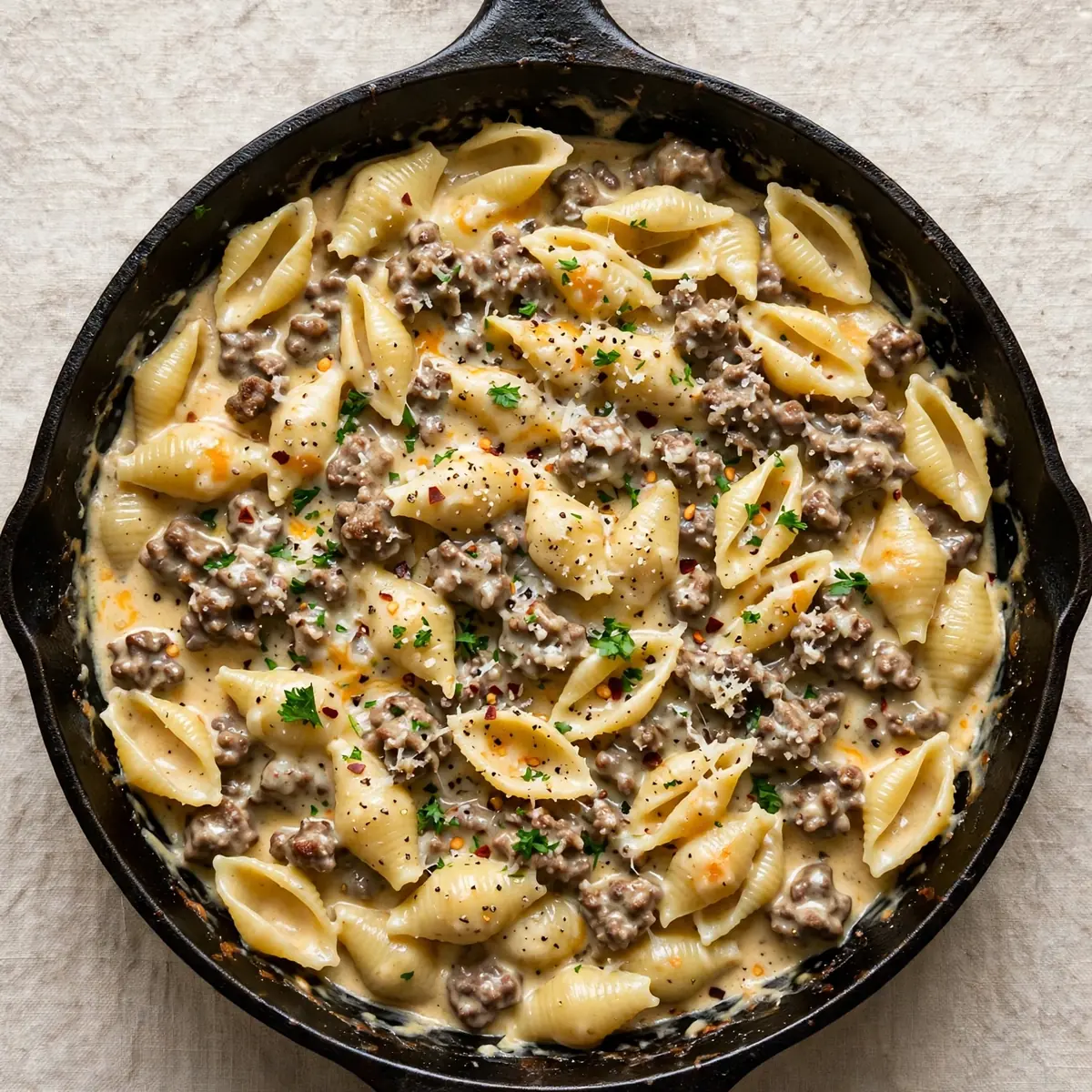 Budget Cremige Beef & Shells: 4 Portionen Meal Prep