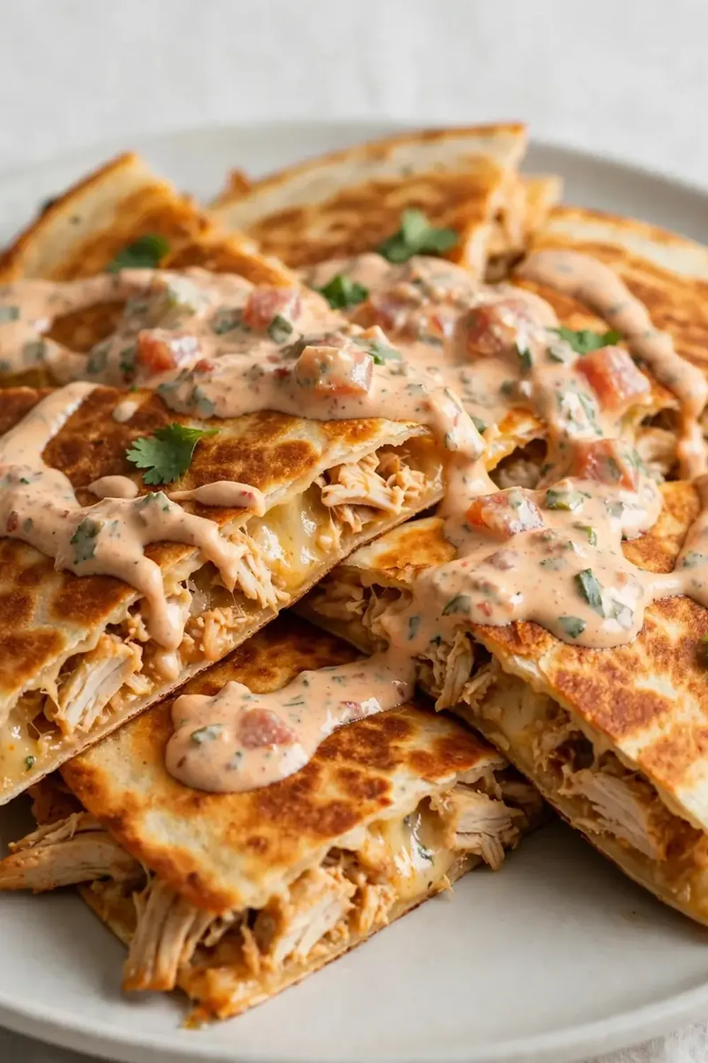 Easy Chicken Quesadillas with Salsa Crema
