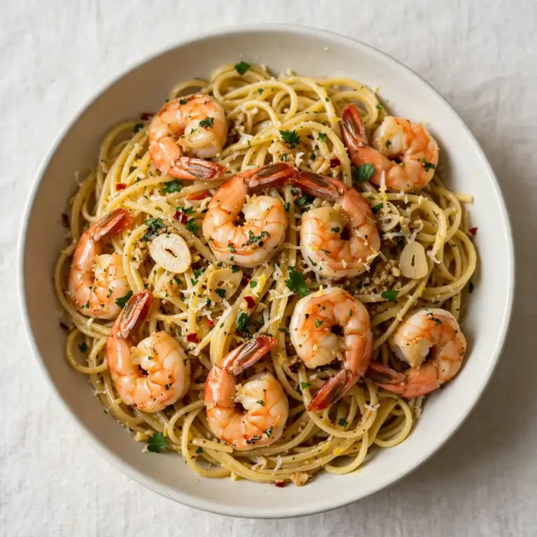 Budgetfreundliche Knoblauch-Butter-Garnelen-Pasta zum Meal Prep
