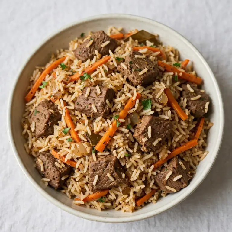 Budgetfreundlicher Rindfleisch-Reispilaf zum Meal Prep