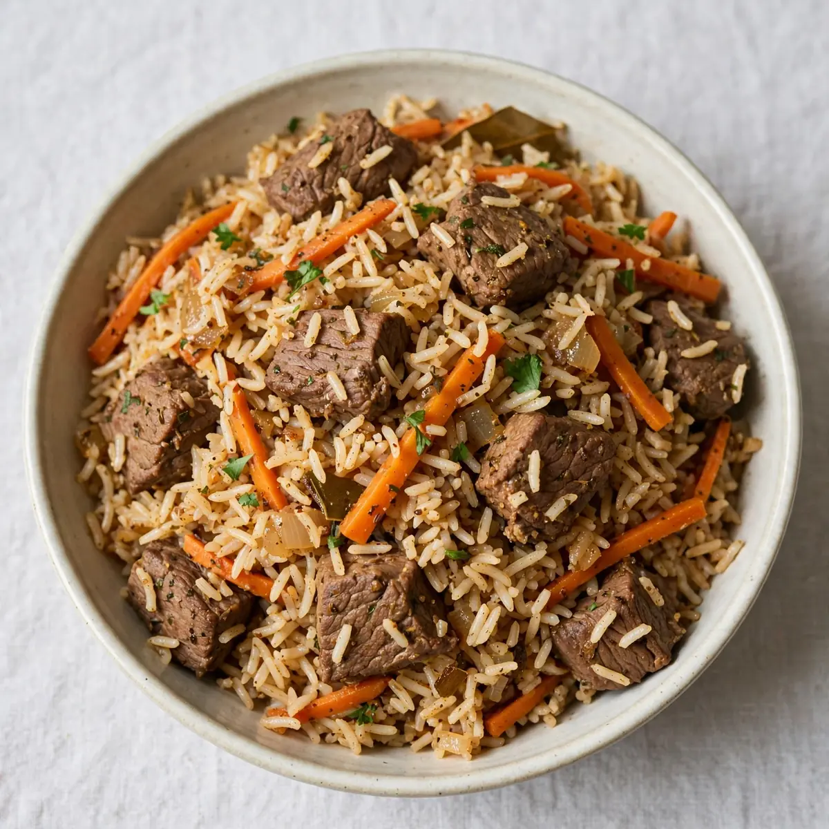 Budgetfreundlicher Rindfleisch-Reispilaf zum Meal Prep