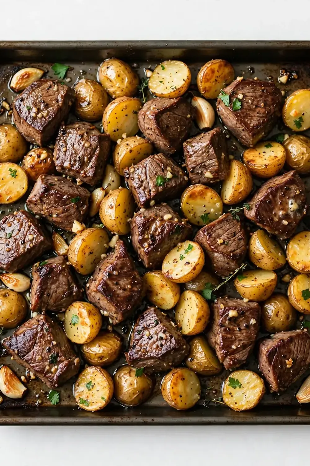 Sheet Pan Garlic Butter Steak Bites and Potatoes