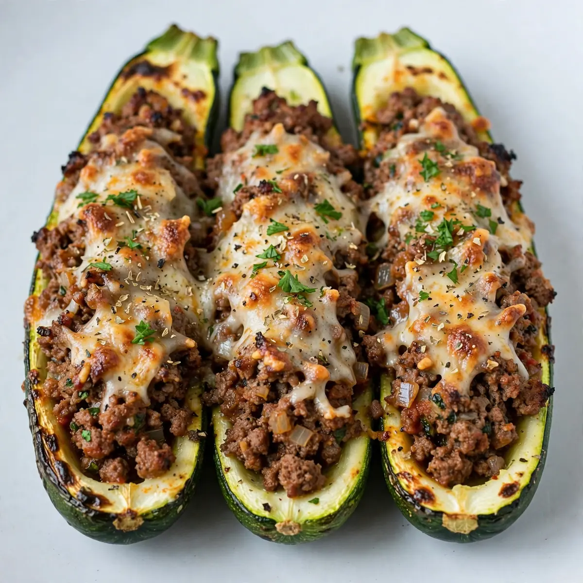 Gefüllte Zucchini-Boote mit Hackfleisch