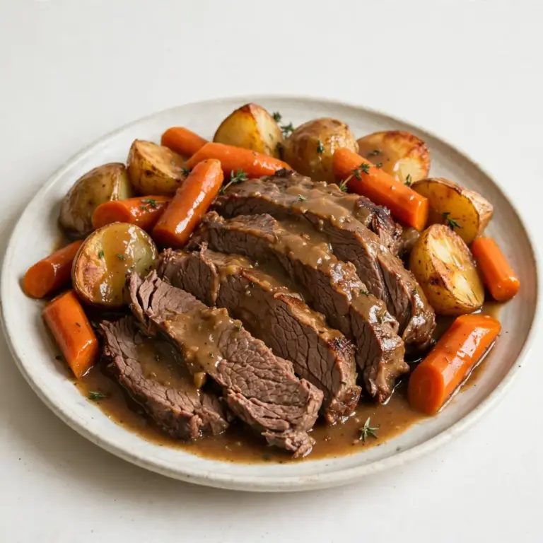Klassischer amerikanischer Schmorbraten mit Karotten und Kartoffeln