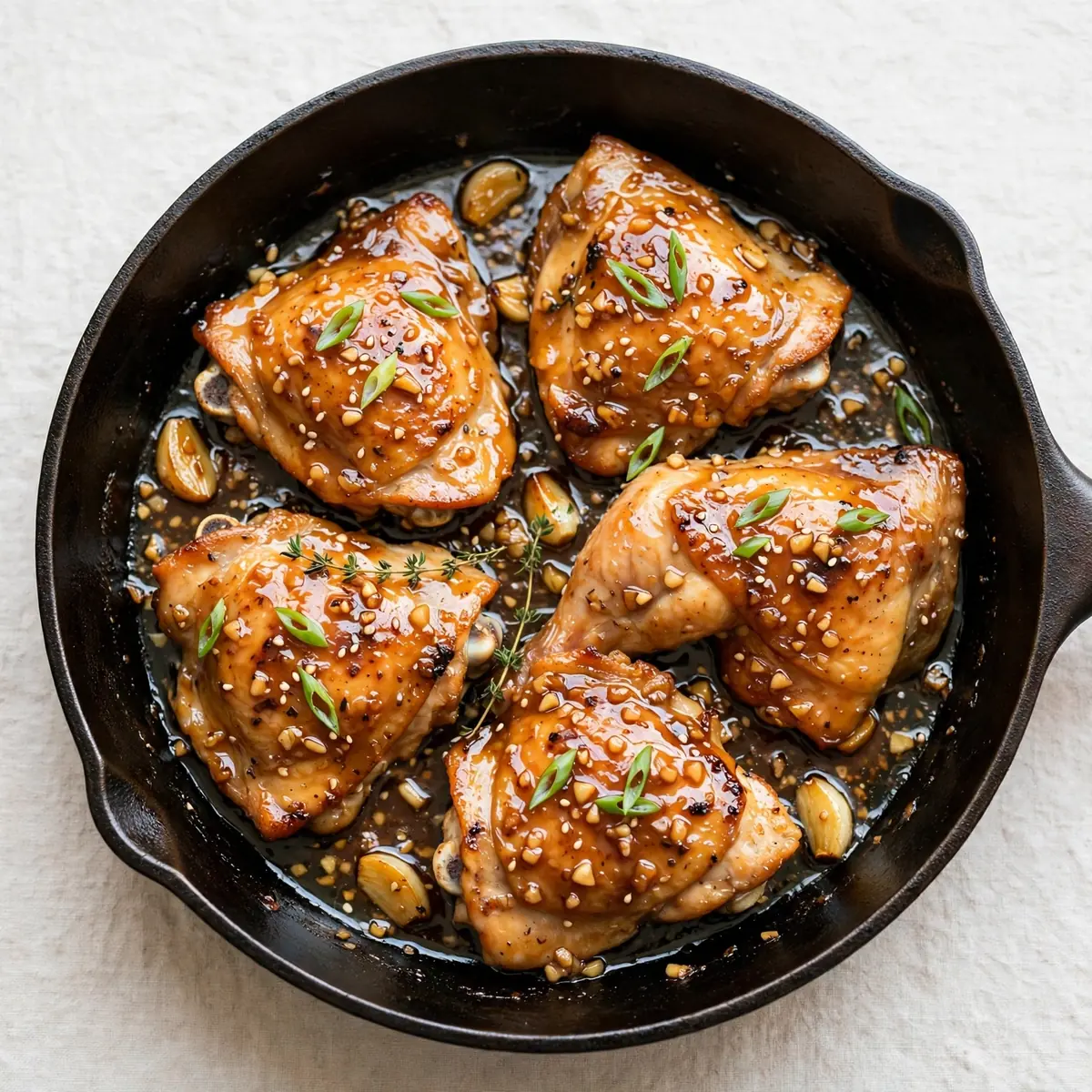 Knusprige Honey Garlic Chicken Thighs aus der Pfanne