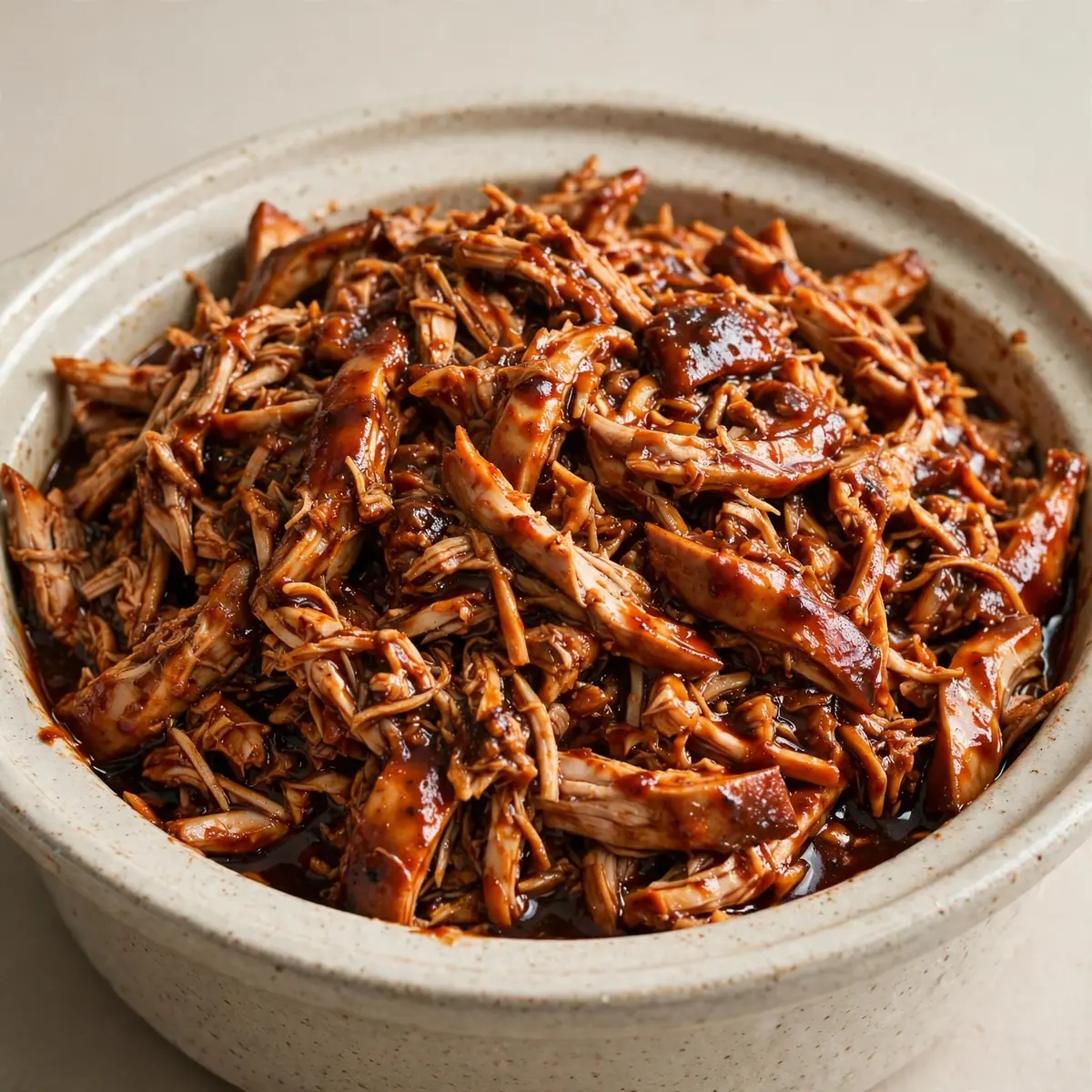 Langsam gegartes BBQ-Pulled Chicken aus dem Crockpot