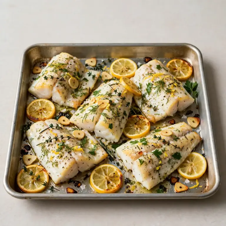 Sheet-Pan Zitronen-Kräuter-Kabeljau Schnell