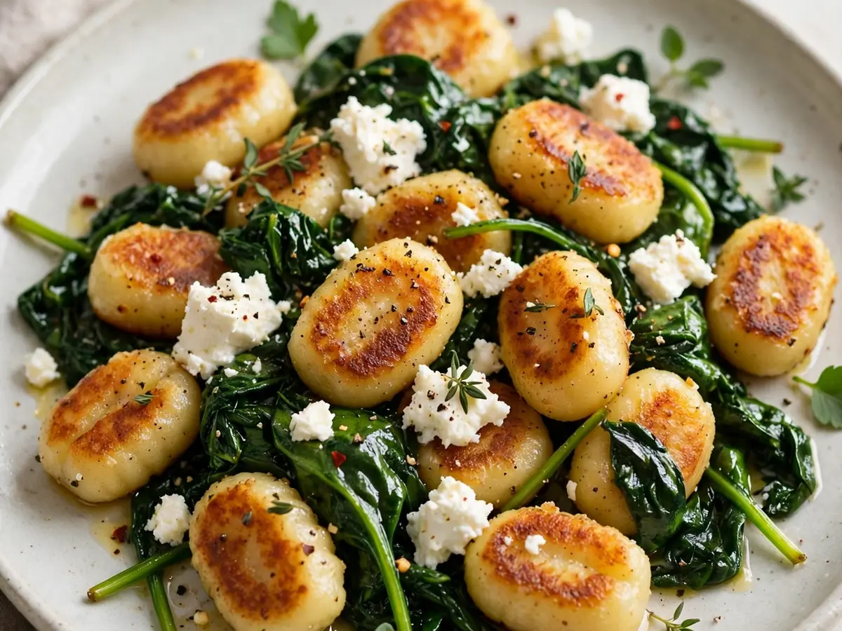 Abendessen in 15 Minuten: Gebratene Gnocchi mit Spinat und Feta