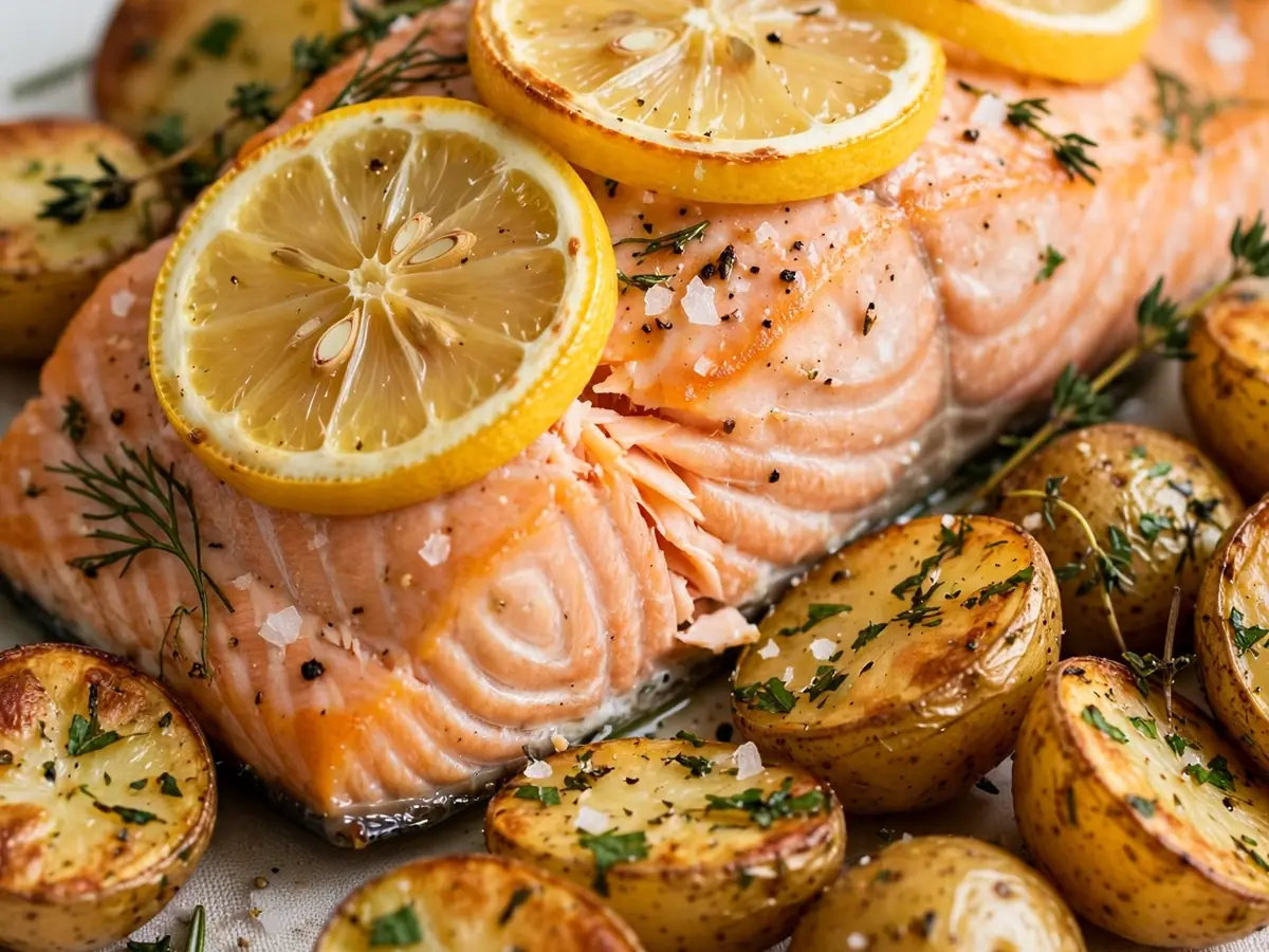 Abendessen mit Fisch: Ofenlachs mit Zitrone und Kartoffeln