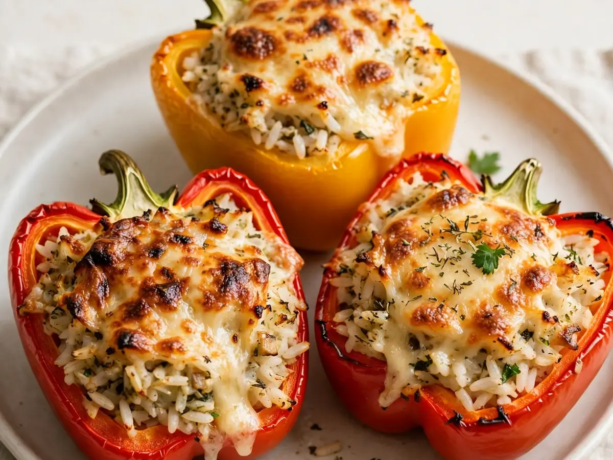 Abendessen vegetarisch: Gefüllte Paprika mit Reis und Käse