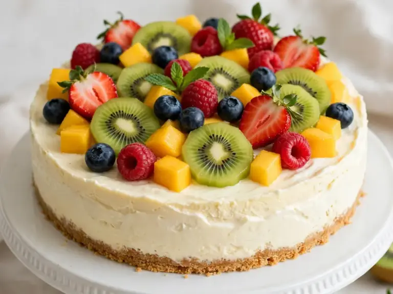 Dessert ohne Backen: Schneller Joghurt-Kuchen mit Früchten