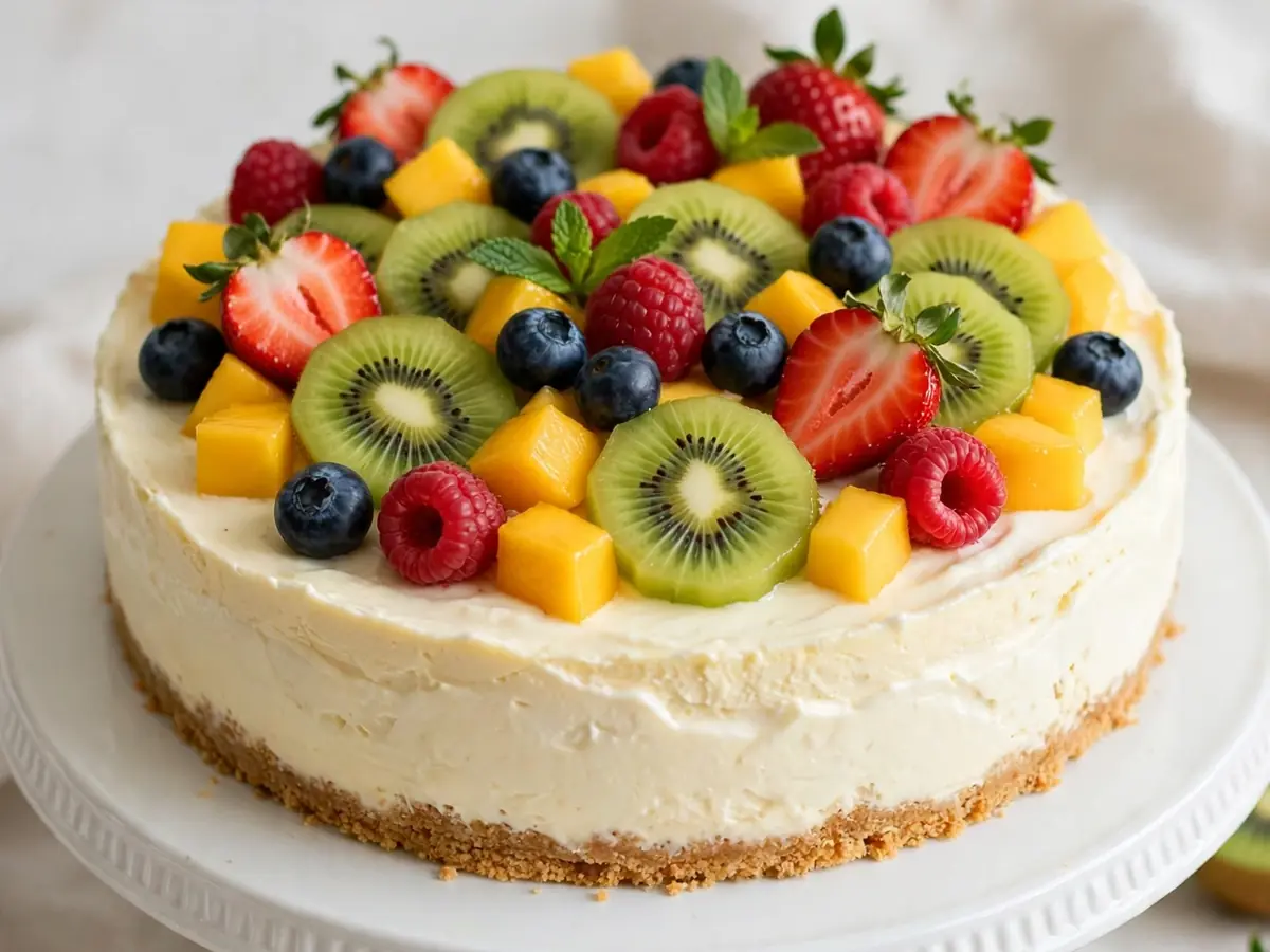 Dessert ohne Backen: Schneller Joghurt-Kuchen mit Früchten