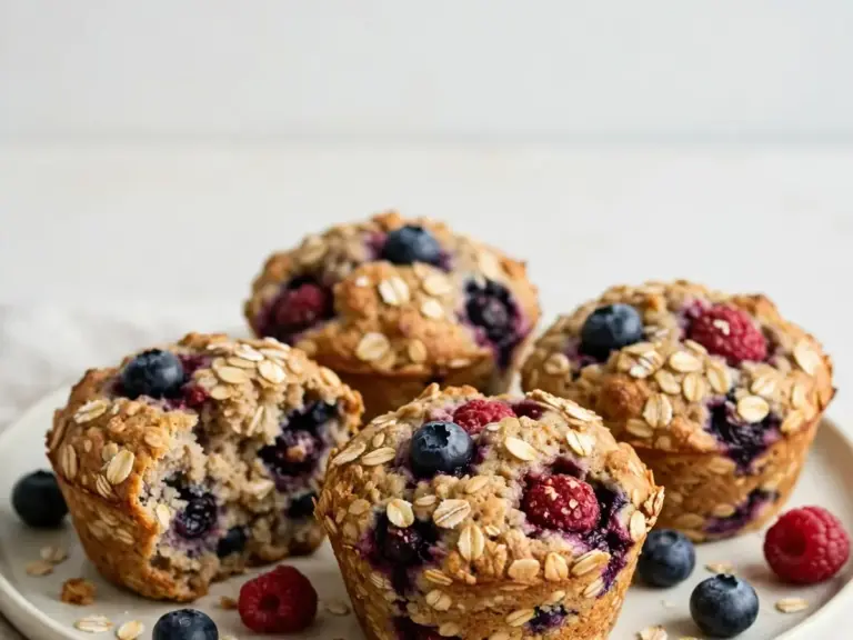 Frühstück zum Vorkochen: Frühstücksmuffins mit Haferflocken und Beeren