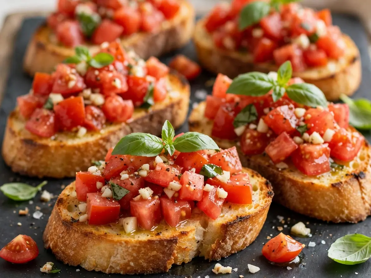 Vorspeise für Gäste: Schnelle Bruschetta mit Tomaten und Knoblauch